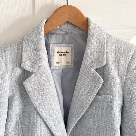 Tweed Cropped Baby Blue Structured Blazer - Picture 3 of 5
